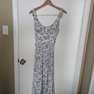 LOFT Cream Maxi Dress with Blue and Purple Floral Print